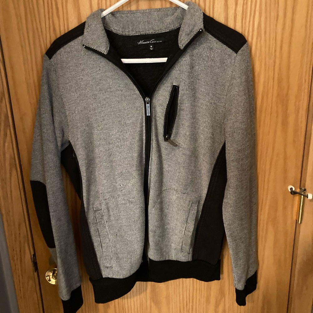 Kenneth Cole Black & Gray Houndstooth Zip Jacket | Men’s M